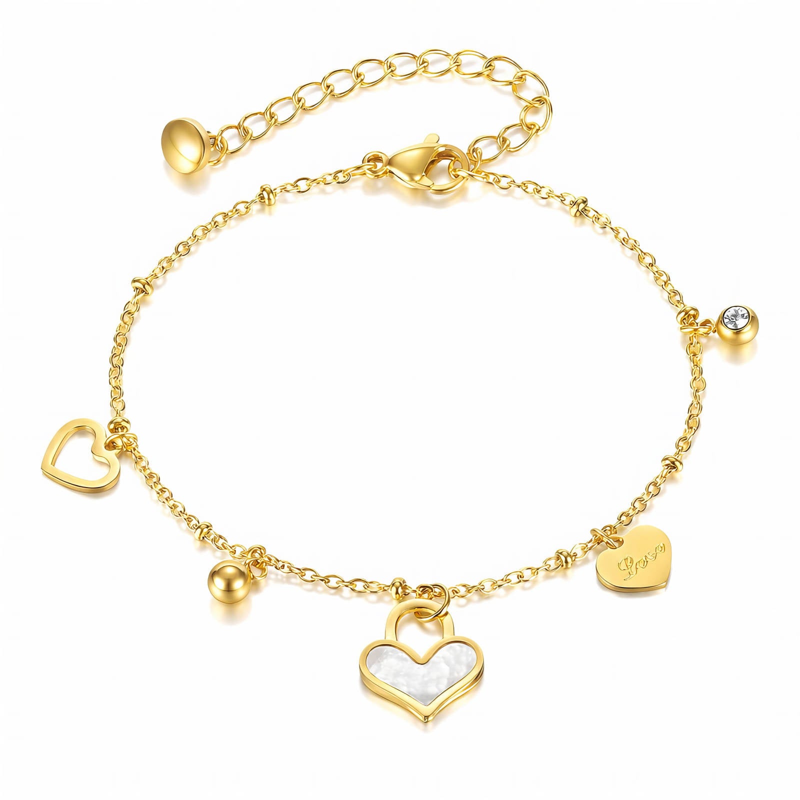 Hearts Bracelet, 18K Gold Plated Steel