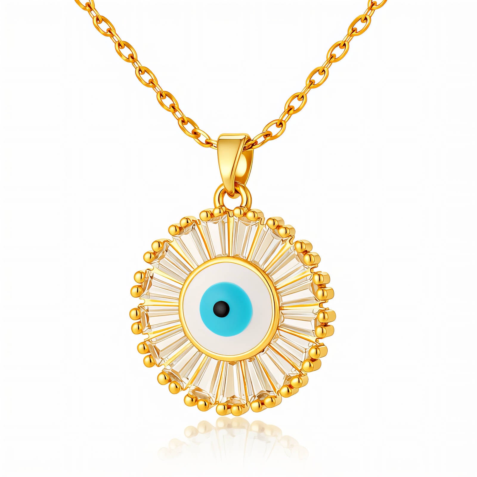 Evil Eye Necklace, 18K Gold Plated Steel