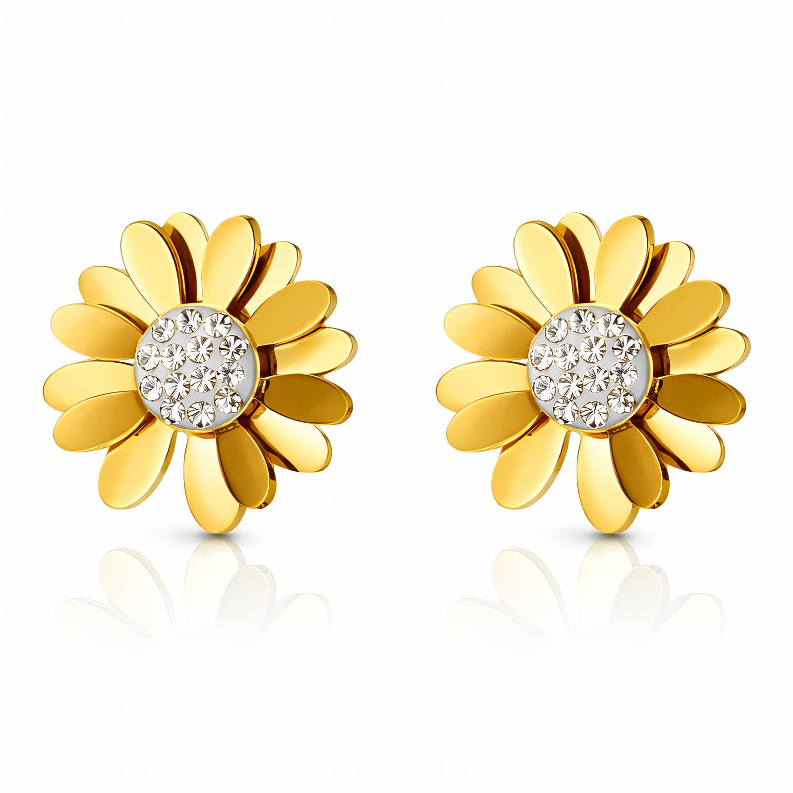 Flowers Earrings, 18K Gold Plated Steel