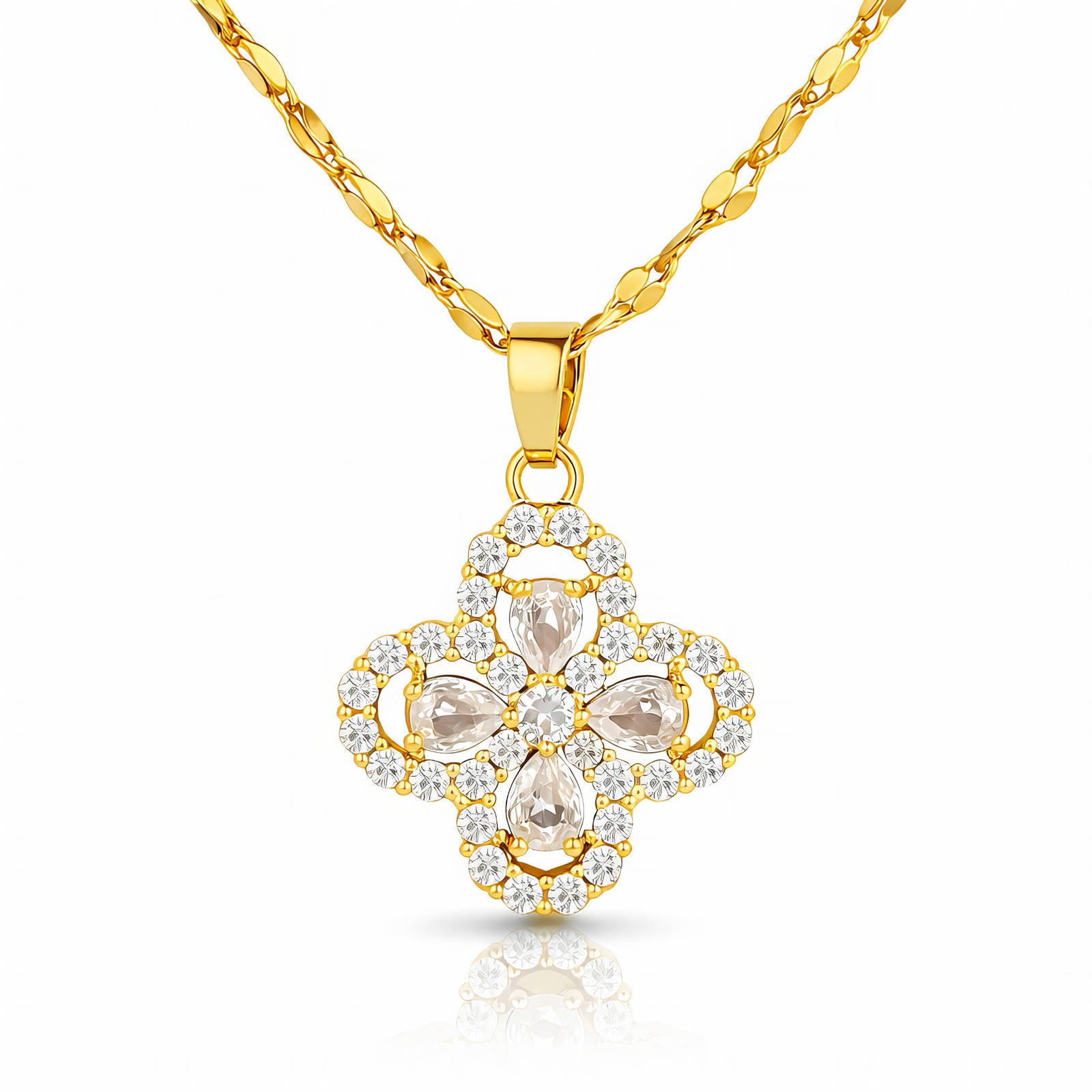 Flower Necklace, 18K Gold Plated Steel